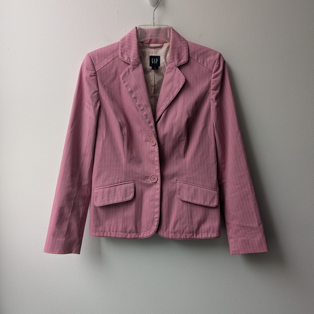 Vtg Y2K Gap Blazer Pink Pinstripe Floral Lined Cotton Stretch Sz 6 Preppy Office